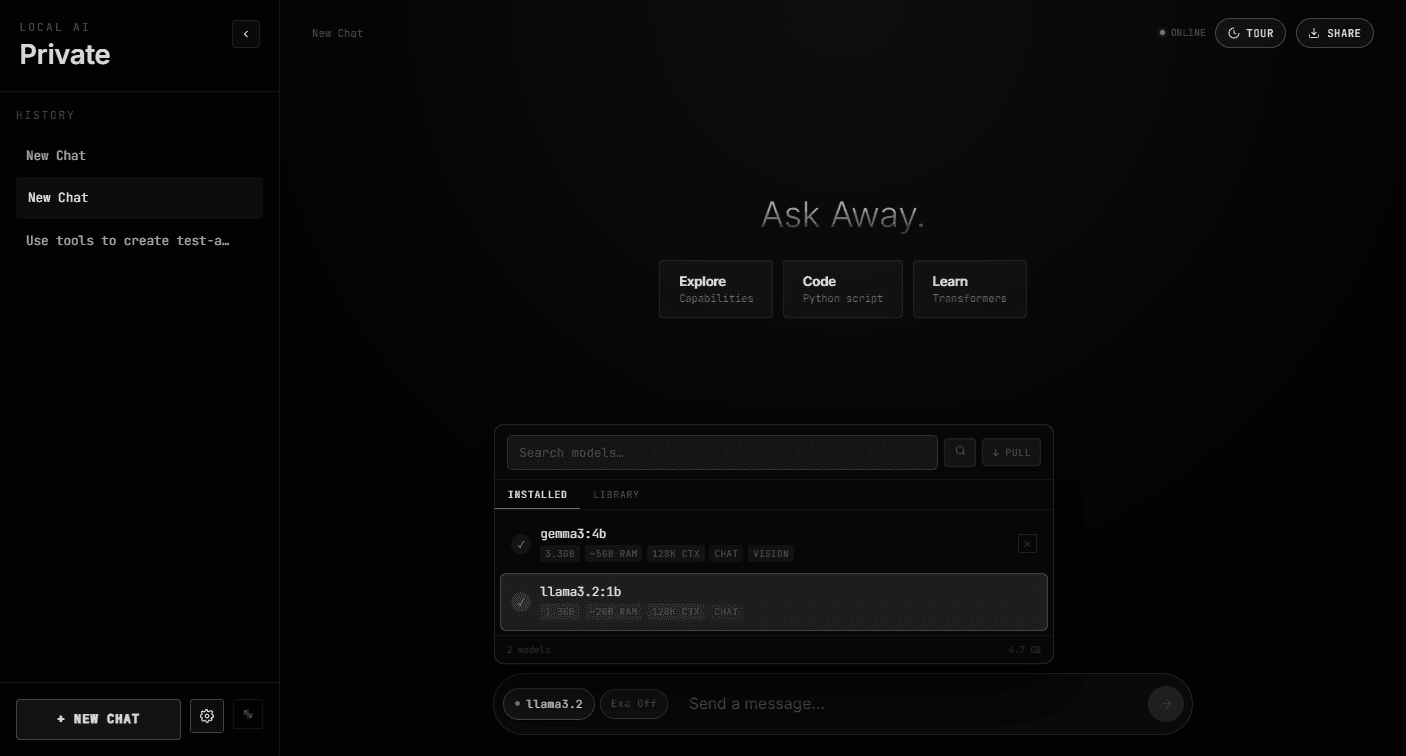 Model selector in Local AI Chat